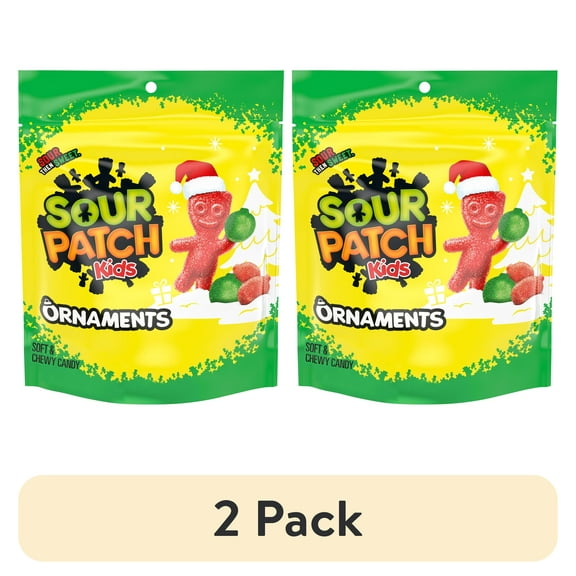 (2 pack) SOUR PATCH KIDS Ornaments Soft & Chewy Holiday Candy, 10 oz