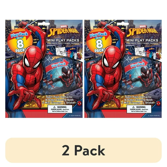 (2 pack) Marvel Spider-Man 8 Count Mini Play Pack with Small Coloring Book and Crayons, Paper Party Favors