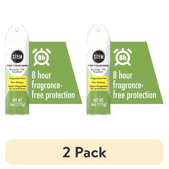 (2 pack) STEM Mosquito & Tick Repellent Bug Spray For Your Skin, Fragrance-Free, 6 oz