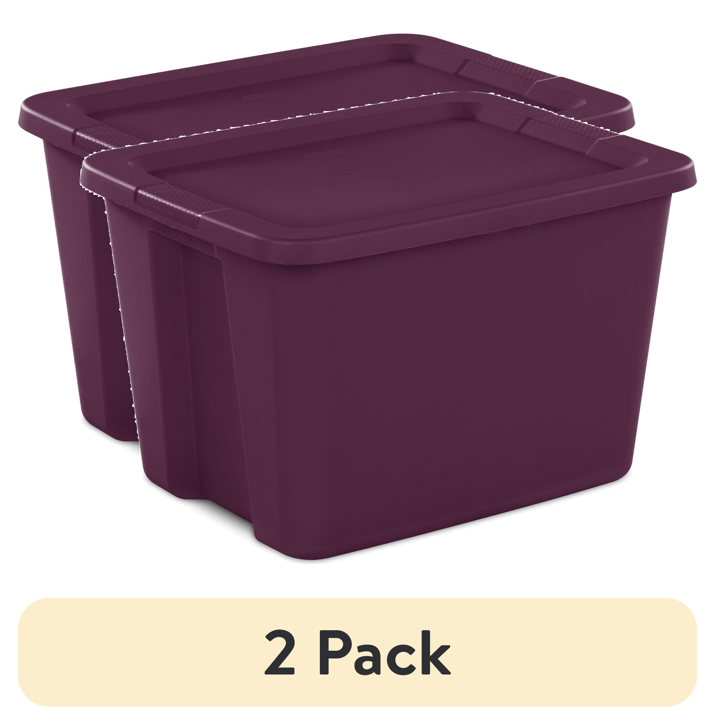 (2 pack) Sterilite Large Storage Bin, 18 Gallon Plastic Storage Container with Snap-On Lid, Purple