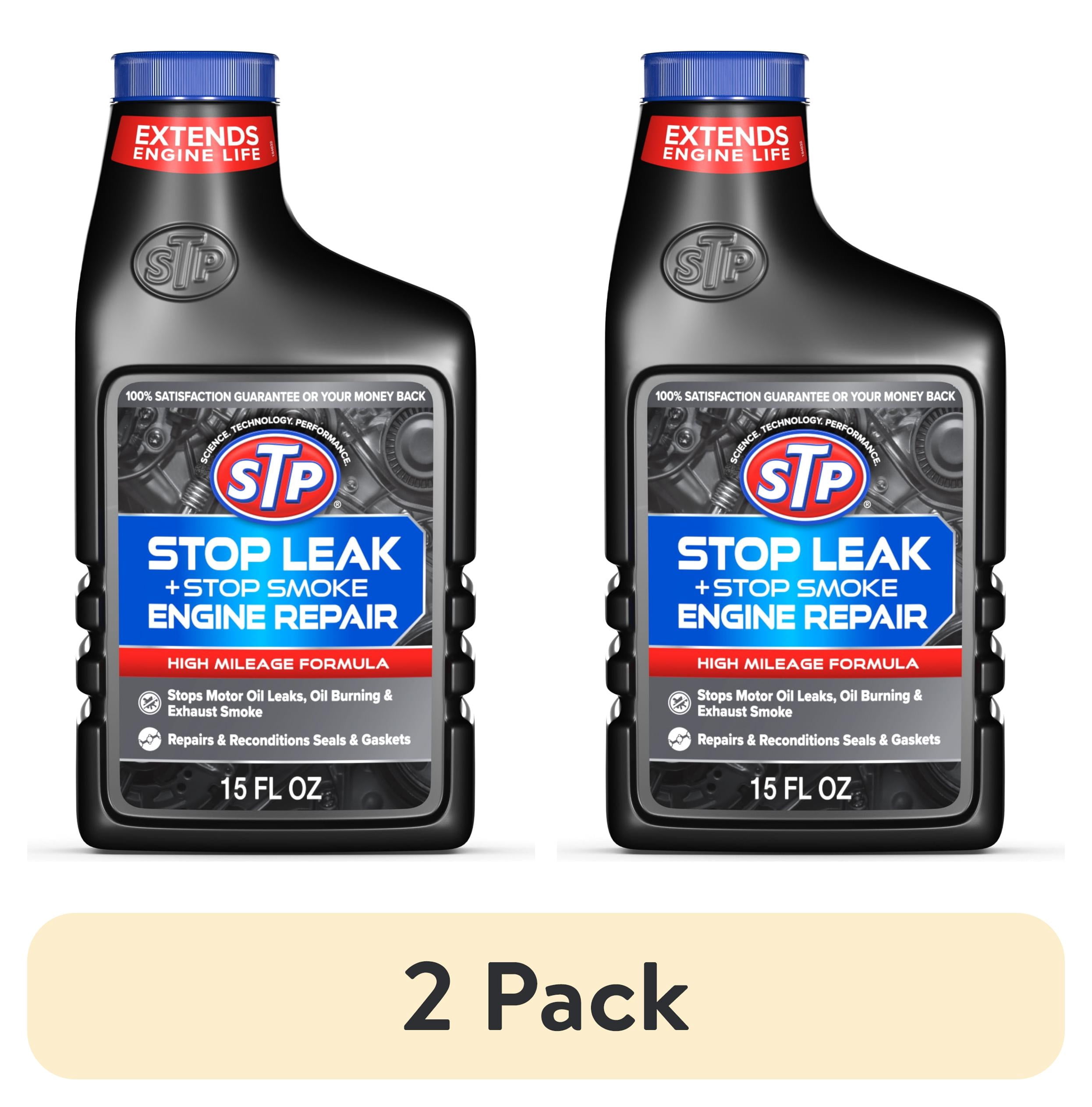 (2 pack) STP Stop Leak and Stop Smoke High Mileage Engine Oil Additive, 15 fl oz