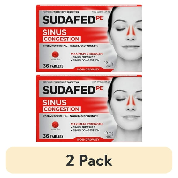 (2 pack) SUDAFED PE Congestion, Maximum Strength Non-Drowsy Tablets, 36 ea