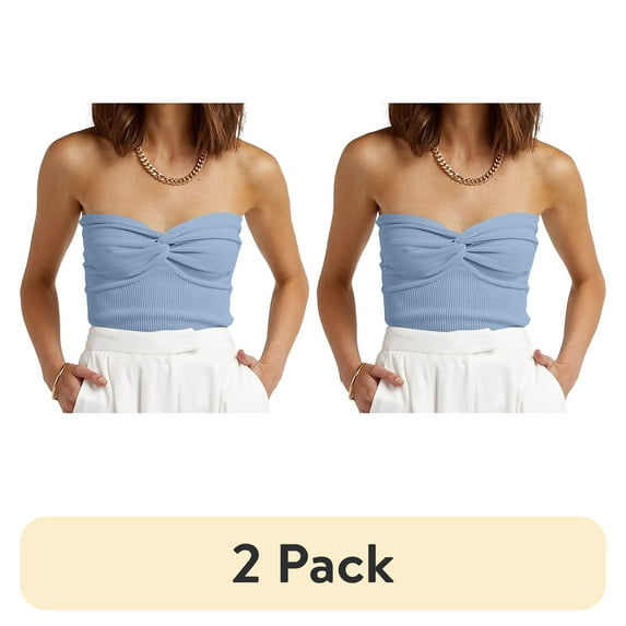 (2 pack) SUNBS Corset Tank Tops for Women Y2K Summer Twist Knot Knit Strapless Sleeveless Sweater