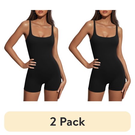 (2 pack) SUNBS Swimsuit Women Maternity Bodysuit Shorts jumpsuit One Piece Yoga Sleeveless Backless Seamless Clothes