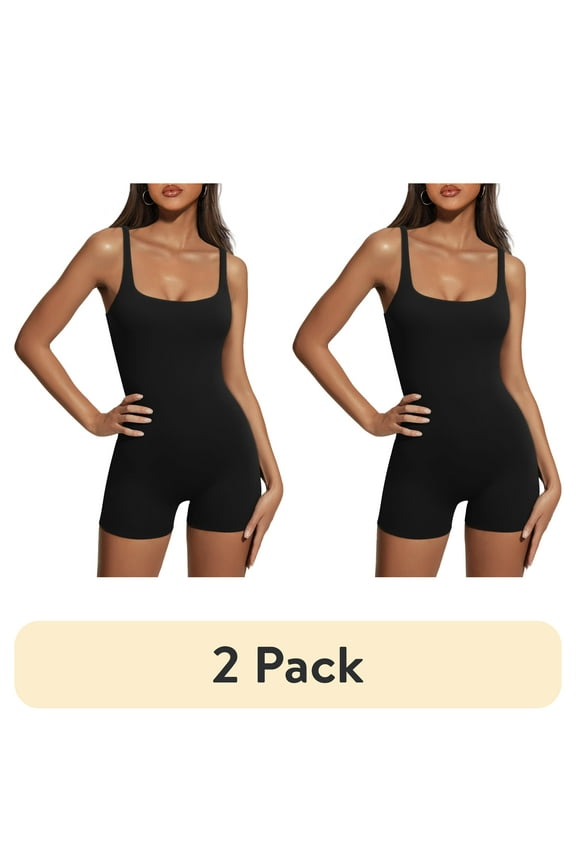 (2 pack) SUNBS Swimsuit Women Maternity Bodysuit Shorts jumpsuit One Piece Yoga Sleeveless Backless Seamless Clothes