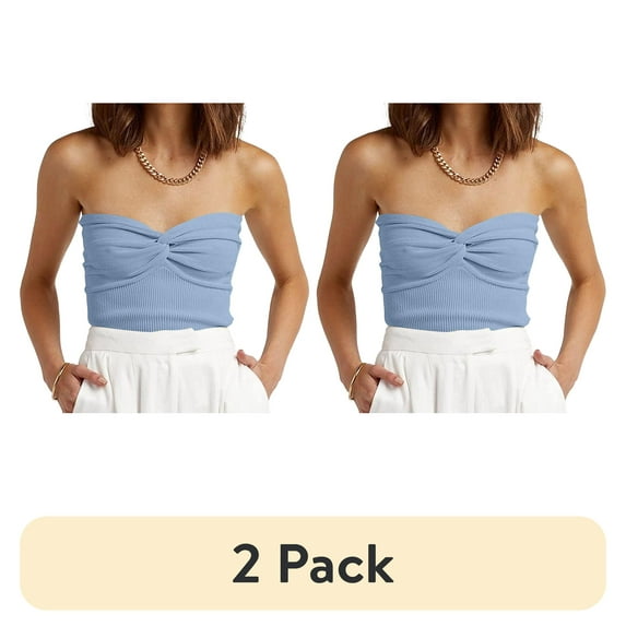 (2 pack) SUNBS Tube Tops for Women Y2K Summer Twist Knot Knit Strapless Sleeveless Sweater