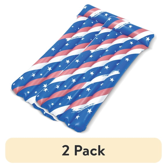 (2 pack) Sun's Out 70" Patriotic Pool Float with Headrest for Ages 14+, Durable PVC