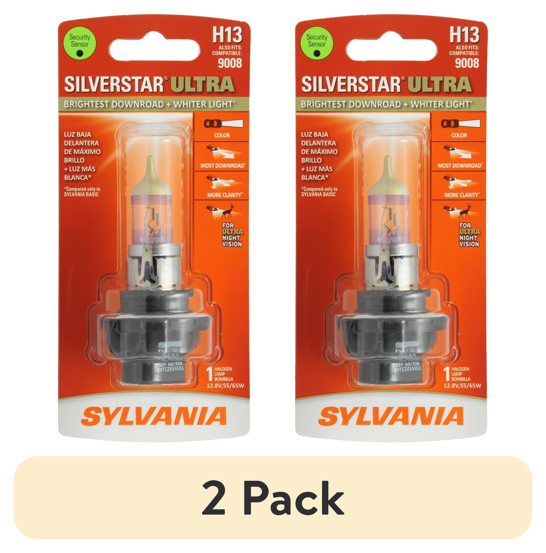 (2 pack) Sylvania H13 SilverStar ULTRA Halogen Headlight Bulb, 1 Pack, Compatible with Multiple Cars