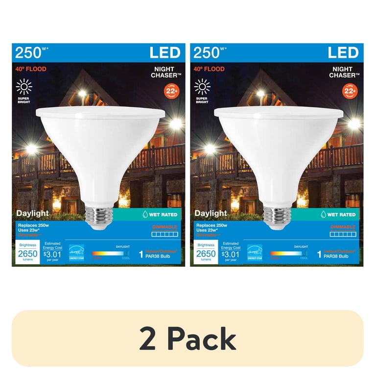 2 pack) SYLVANIA PAR38 Night Chaser LED Light Bulb 250W, 40* Beam