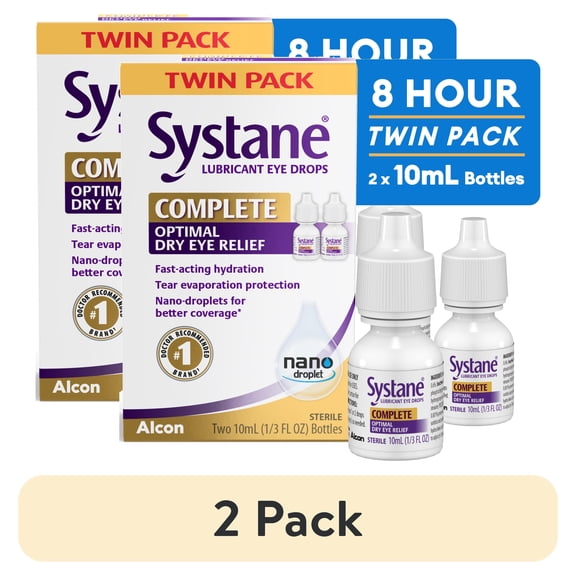 (2 pack) SYSTANE COMPLETE Twin Pack, Lubricant Eye Drops for Dry Eye Symptom Relief, 2 Total 10mL