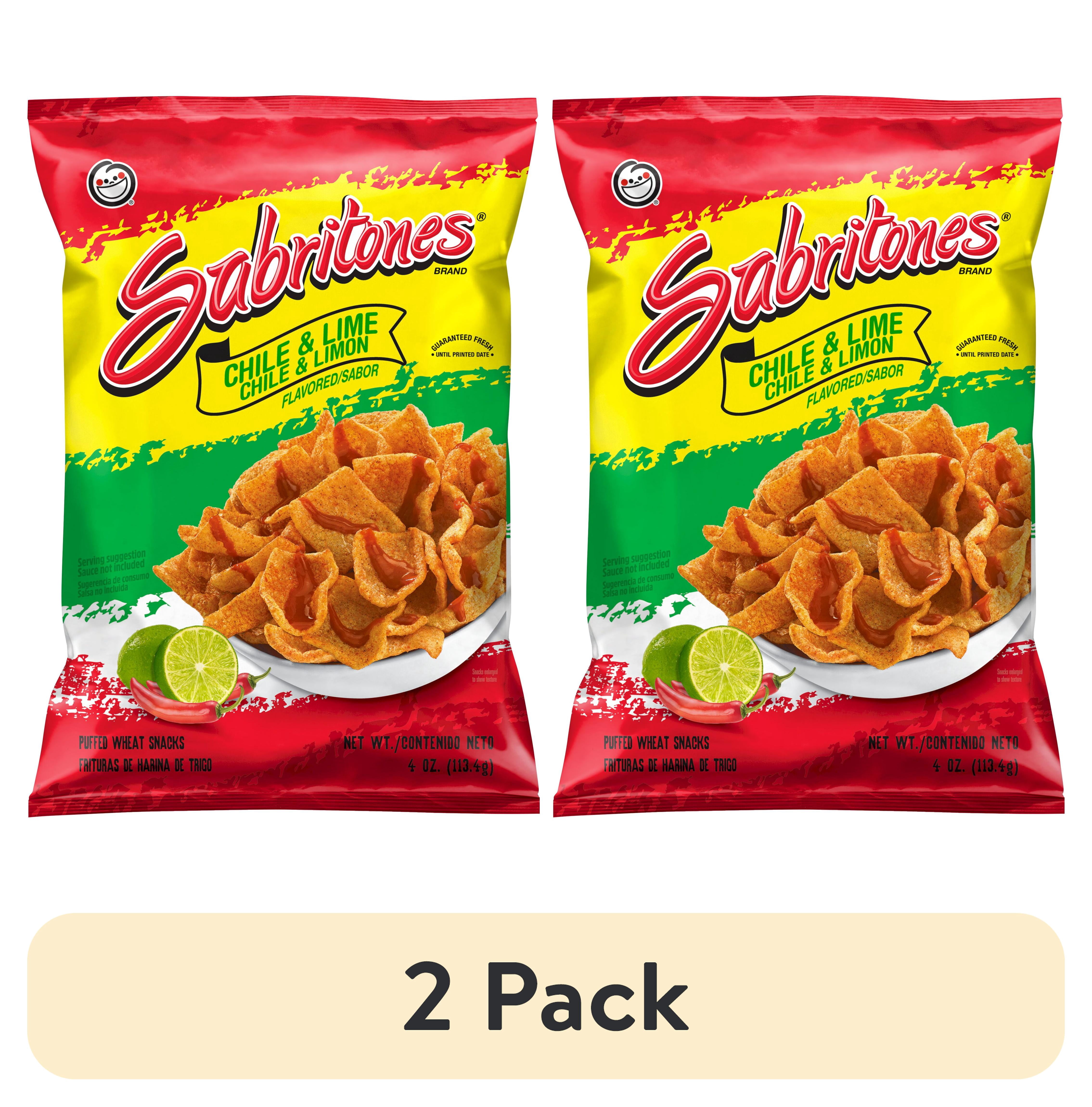 (2 pack) Sabritones Chile & Lime Puffed Wheat Snacks, 4 oz Bag, Snack Chips