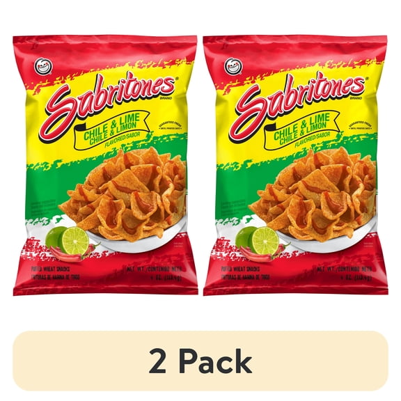 (2 pack) Sabritones Chile & Lime Puffed Wheat Snacks, 4 oz Bag, Snack Chips