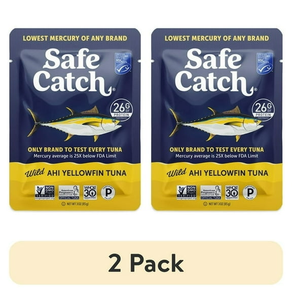 (2 pack) Safe Catch Wild Ahi Yellowfin Tuna, 3 oz Pouch – Mercury Tested Wild Tuna with 26g Protein