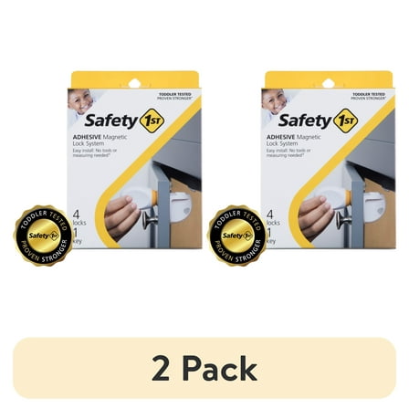 (2 pack) Safety 1st Adhesive Magnetic Lock System - 4 Locks and 1 Key, White, Toddler