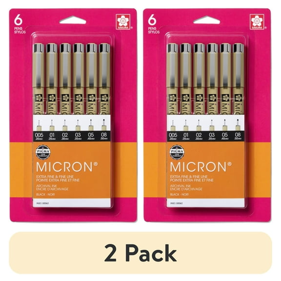 Sakura Pigma Micron Fine Liner Pens - Archival Black Ink Pens for Writing, Drawing, or Journaling - Assorted Point Sizes - 6 Pack
