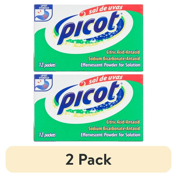 (2 pack) Sal De Uvas Picot an Effervescent Antacid Powder Solution for Heartburn Symptoms, 12 Count