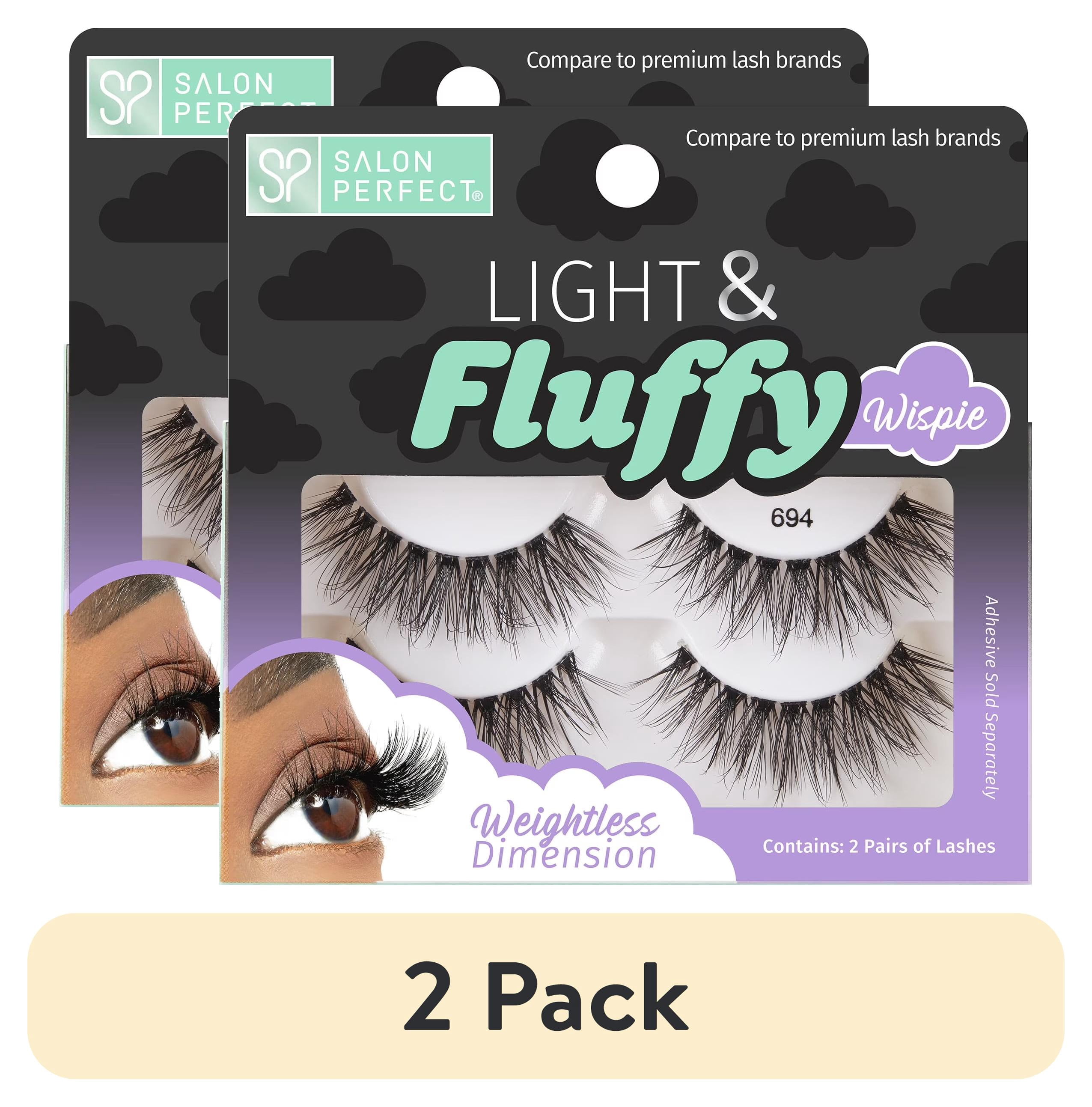(2 pack) Salon Perfect Light & Fluffy Fake Lashes False Eyelashes, 694, Black, 2 Pairs