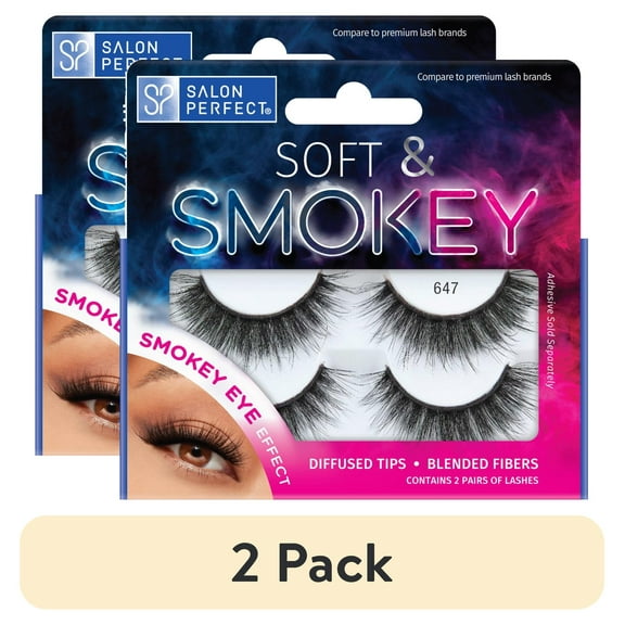 (2 pack) Salon Perfect Soft & Smokey Fake Lashes False Eyelashes, 647, Black, 2 Pairs