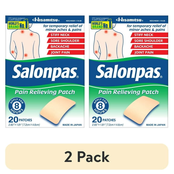 (2 pack) Salonpas 8 Hour Pain Relief Patch with Camphor 3.1% & Menthol 6% for Back & Muscles, 20 Count