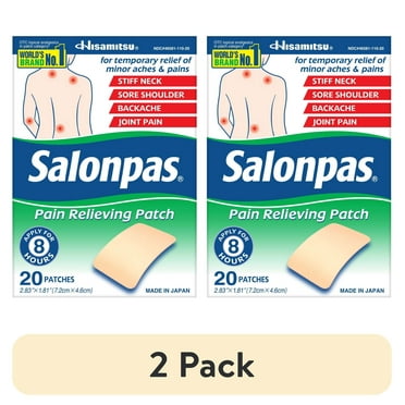 (2 pack) Salonpas 8 Hour Pain Relief Patch with Camphor 3.1% & Menthol 6% for Back & Muscles, 20 Count