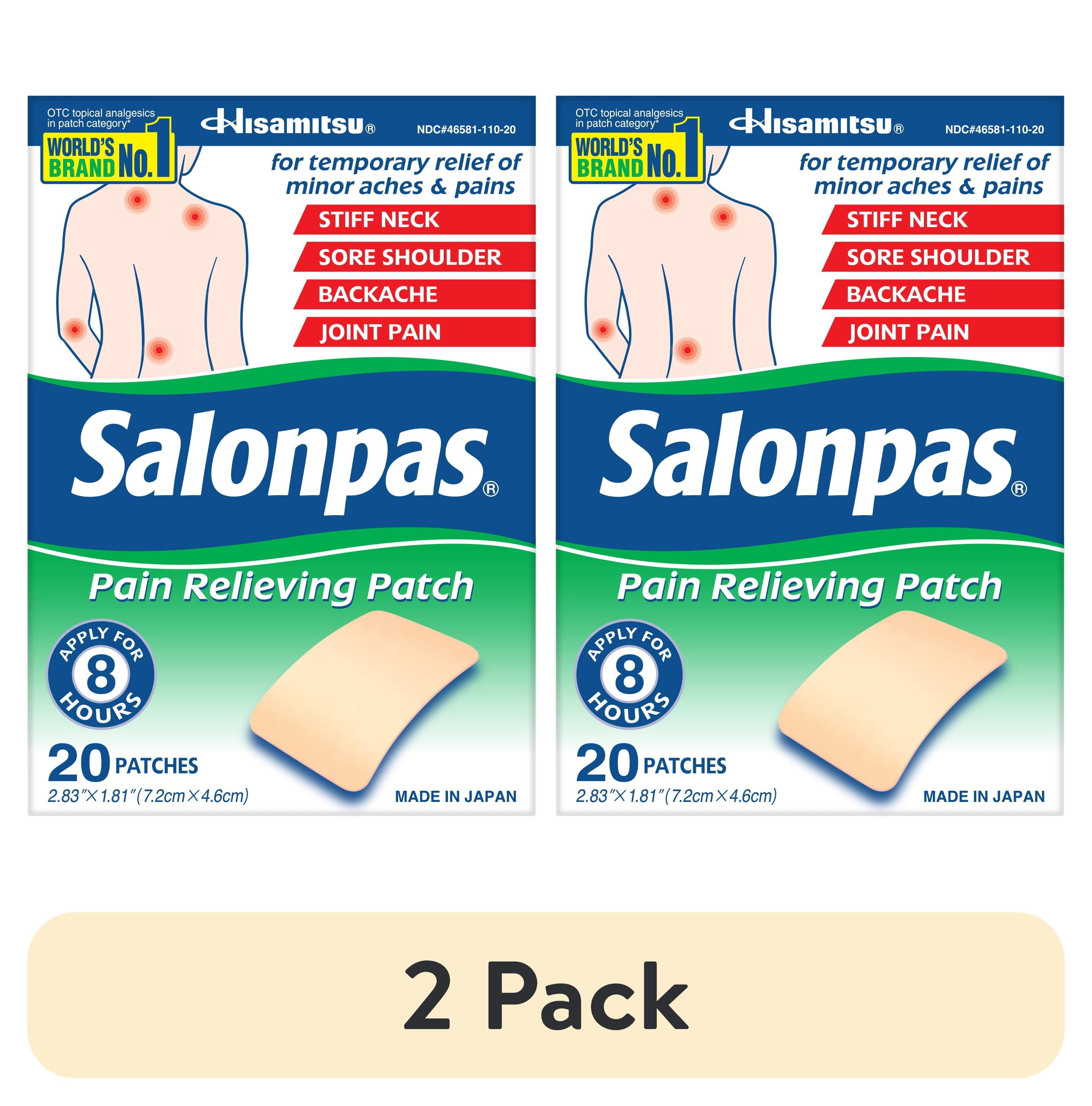 (2 pack) Salonpas 8 Hour Pain Relief Patch with Camphor 3.1% & Menthol 6% for Back & Muscles, 20 Count