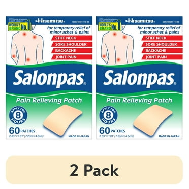 (2 pack) Salonpas 8 Hour Pain Relief Patch with Camphor 3.1% & Menthol 6% for Back & Muscles, 60 Count