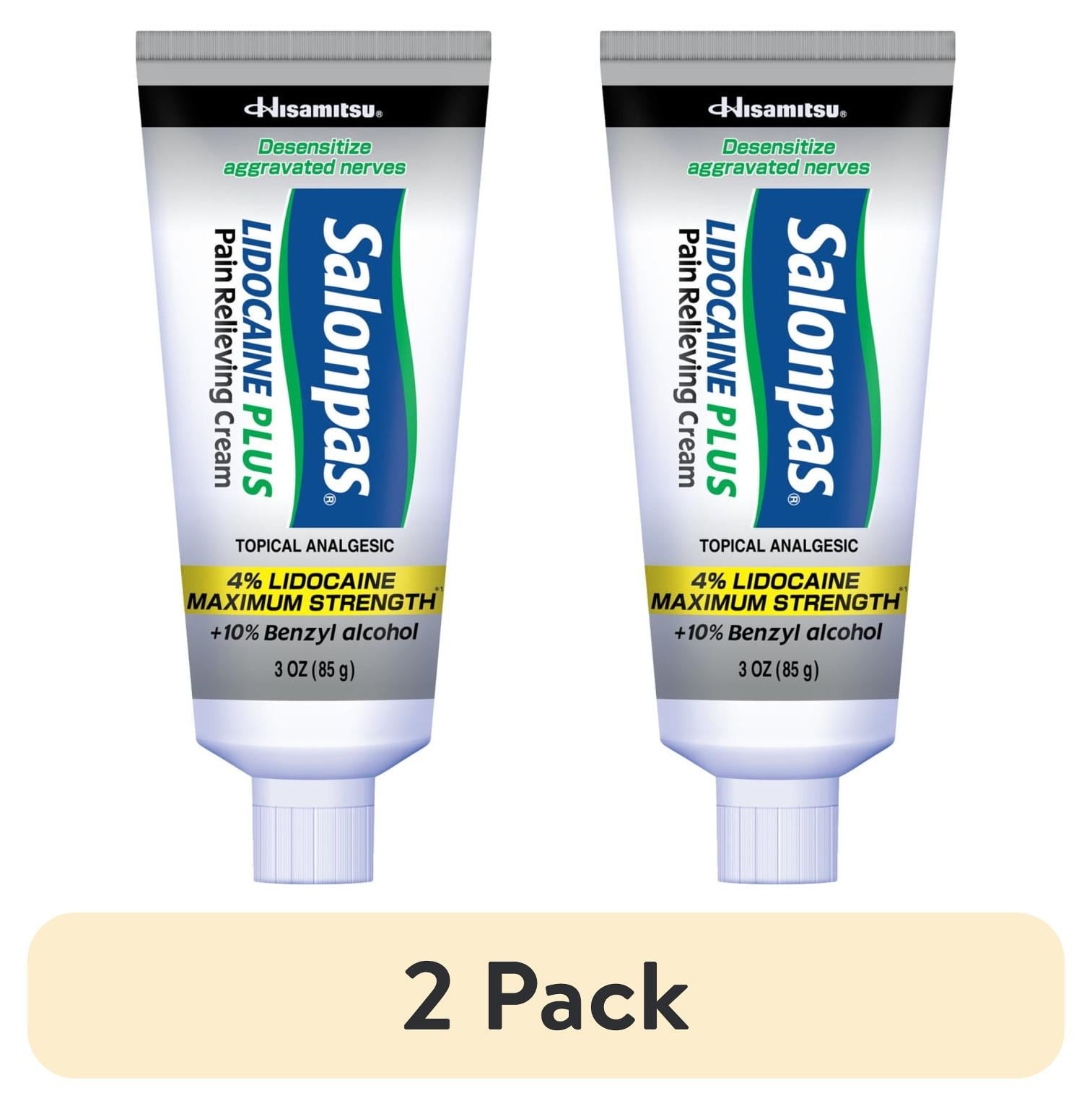 (2 pack) Salonpas Maximum Strength Lidocaine 4% Pain Relief Cream, 3oz