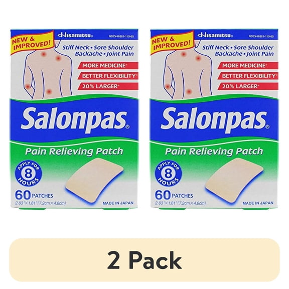 (2 pack) Salonpas Pain Relieving Patch, 8-Hour Pain Relief, 60 Patches