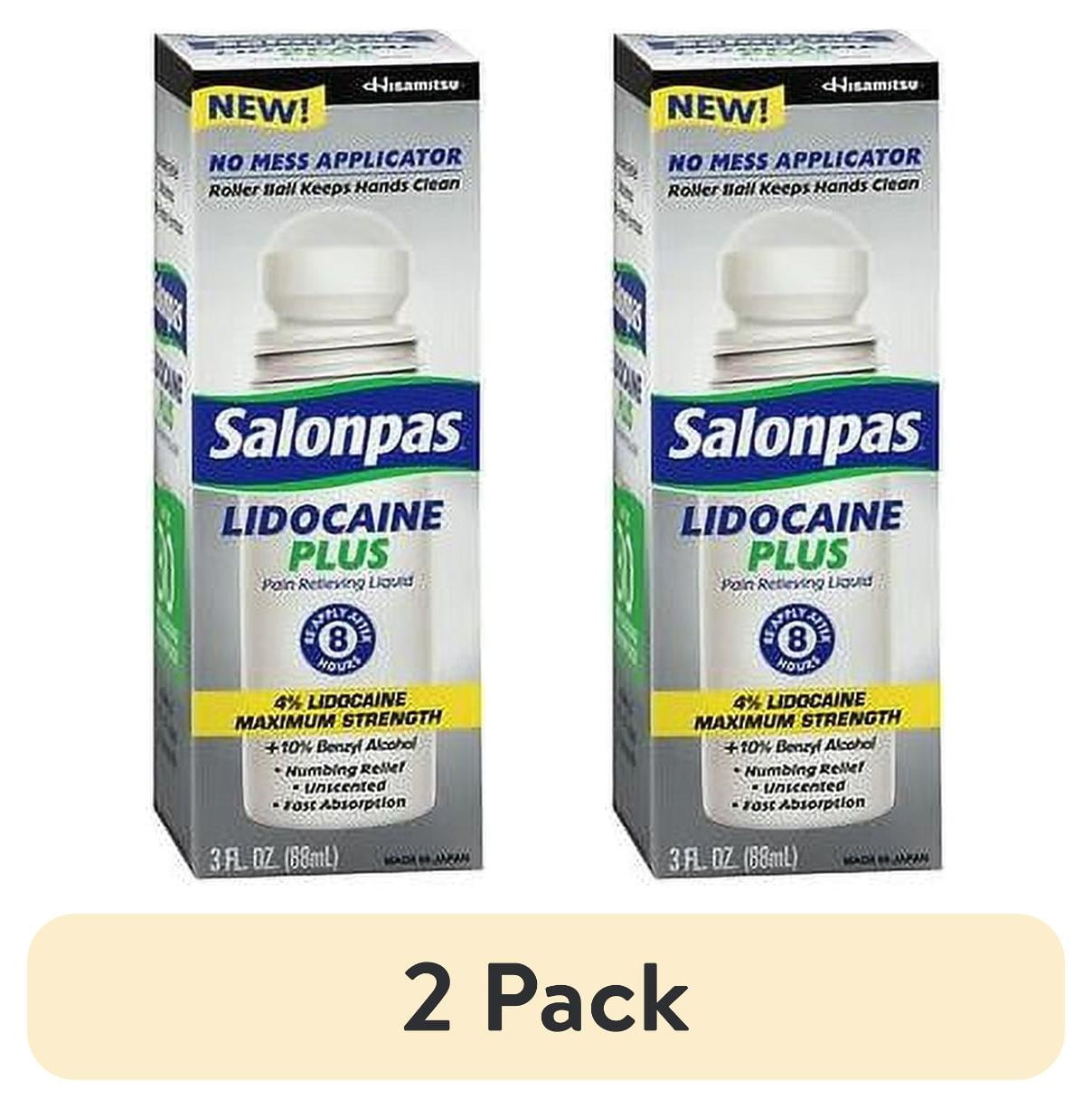 (2 pack) Salonpas lidocaine plus roll on pain relieving 4% lidocaine 3oz each