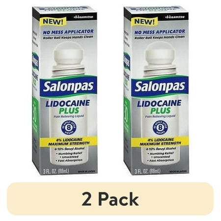 (2 pack) Salonpas lidocaine plus roll on pain relieving 4% lidocaine 3oz each
