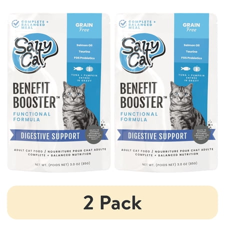 (2 pack) Salty Cat Benefit Booster Digestive Support Tuna & Pumpkin Entrée in Gravy Wet Cat Food, 3 oz. Pouch