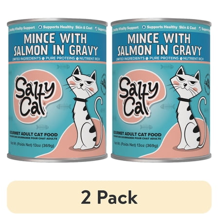 (2 pack) Salty Cat Minced Salmon Flavor in Gravy Wet Cat Food, 13 oz Can