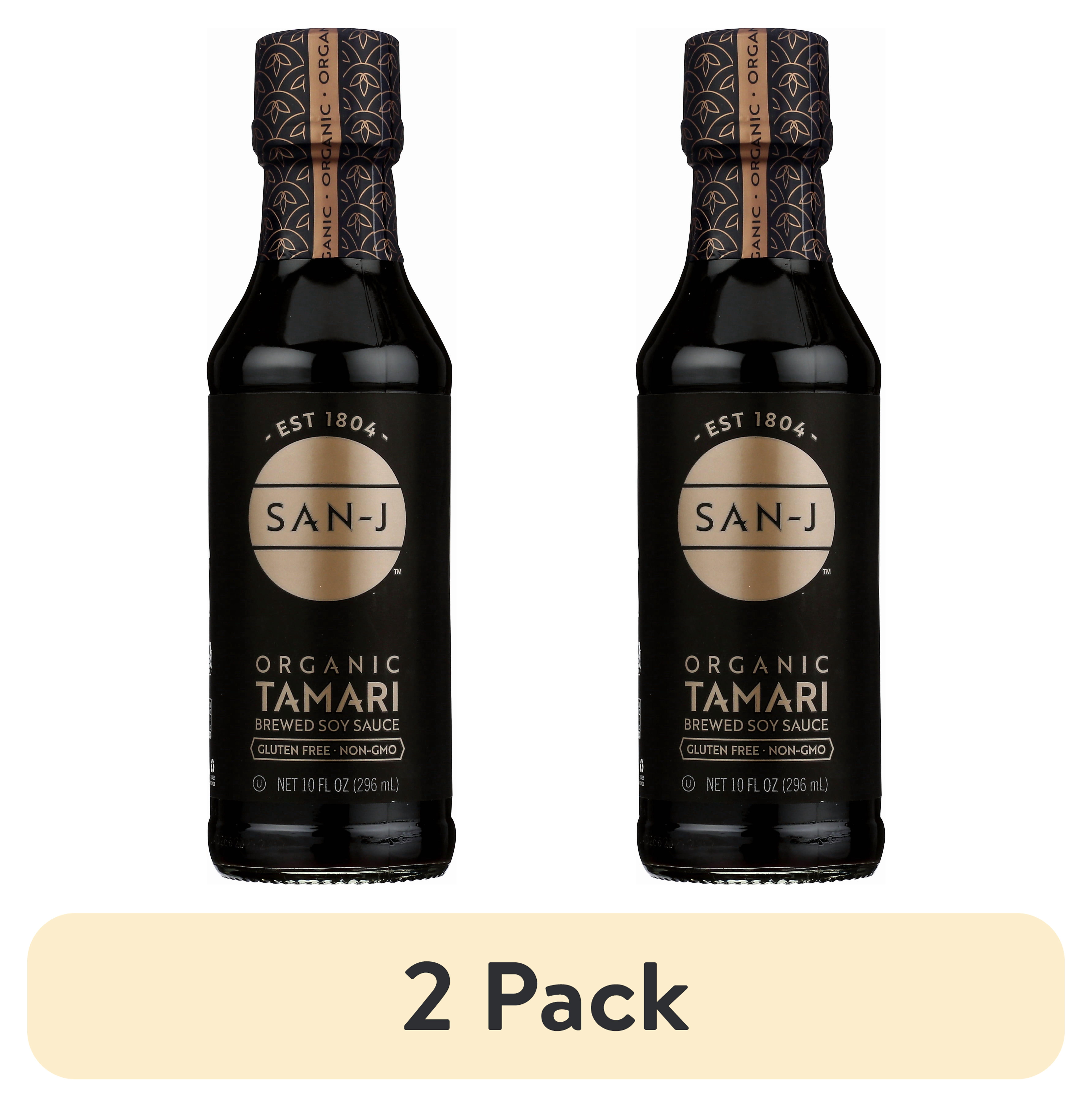 (2 pack) San J Tamari Soy Sauce Organic, 10 Fl oz, in a Glass Bottle