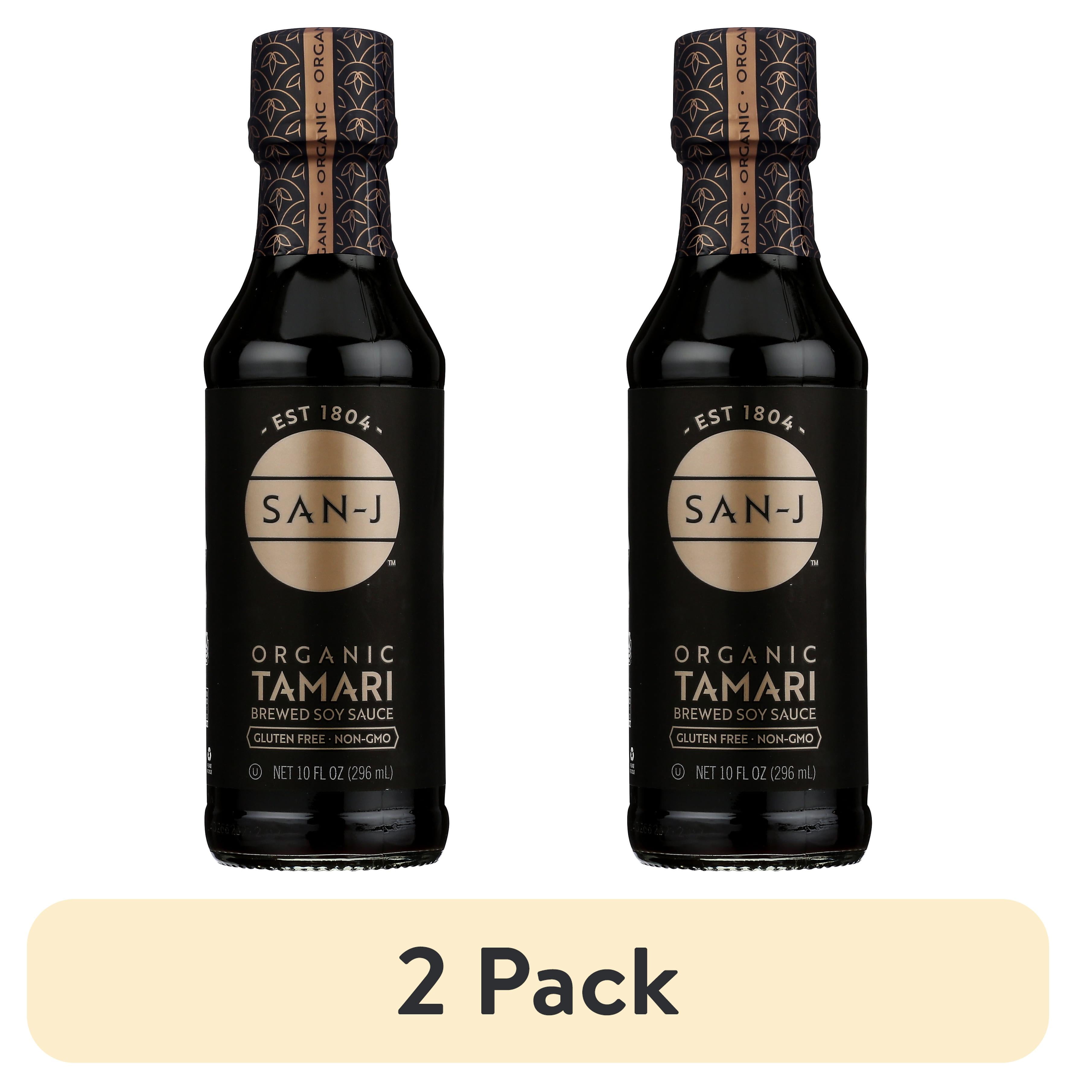 (2 pack) San J Tamari Soy Sauce Organic, 10 Fl oz, in a Glass Bottle