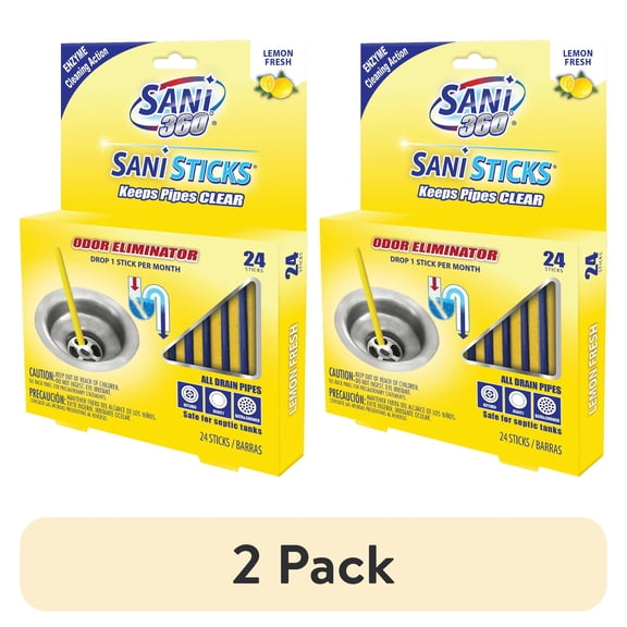 (2 pack) Sani 360 Sticks Lemon Fresh Drain Cleaner and Deodorizer, 24 Count