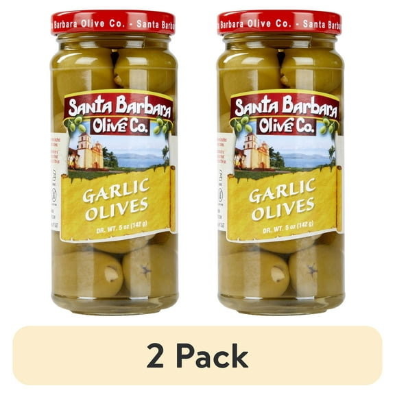 (2 pack) Santa Barbara Garlic Stuffed Olives, 5 oz