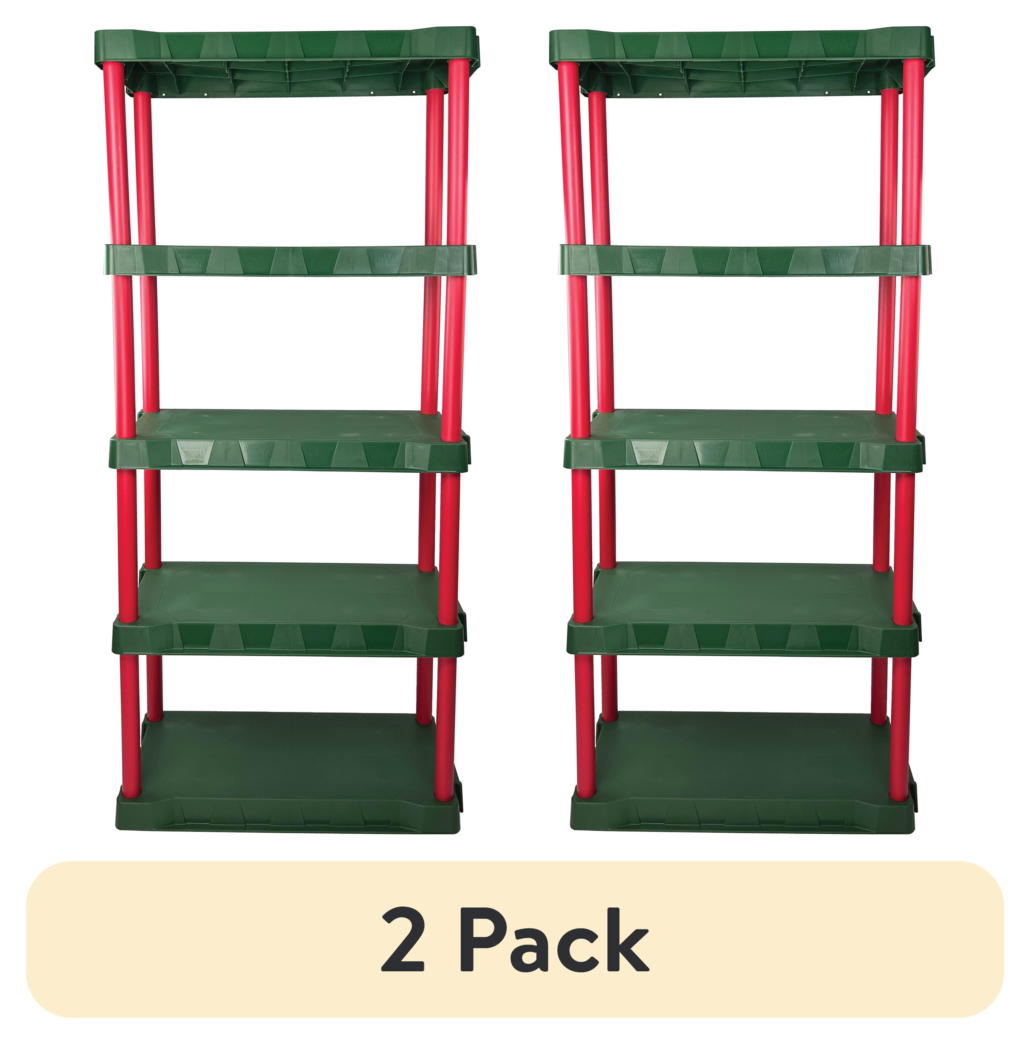 (2 pack) Santa's Little Shelves 13.88"D x 30"W x 68.8"H 5-Shelf Plastic Garage Storage Shelves, Red and Green, Adult