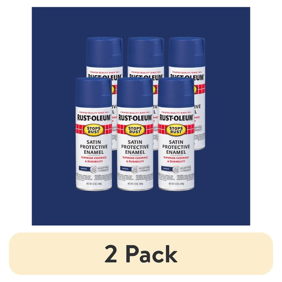 (2 pack) 6 Pack, Sapphire, Rust-Oleum Stops Rust Satin Protective Enamel Spray Paint-276270, 12 oz
