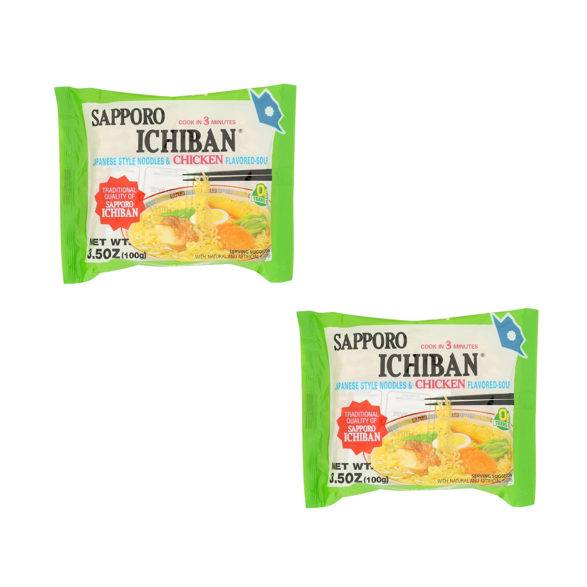 (2 pack) Sapporo Ichiban Japanese Style Ramen Noodles in Chicken Broth, 3.5 oz Bag