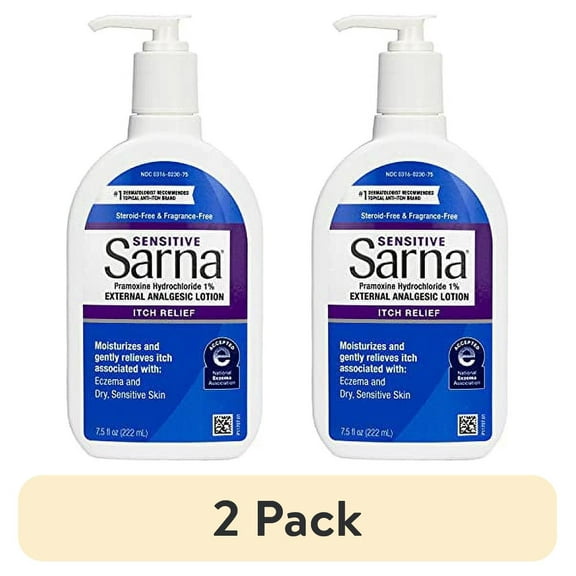(2 pack) Sarna Sensitive Steroid-Free Anti-Itch Lotion for Dry Irritated Skin, Fragrance free - 7.5 Fl Oz