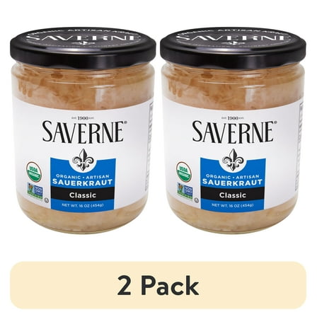 (2 pack) Saverne Organic Naturally Fermented Shredded Sauerkraut, 16 oz Jar