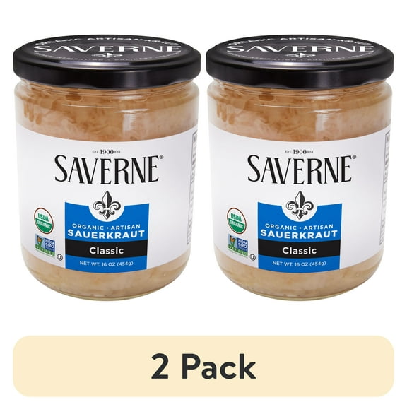 (2 pack) Saverne Organic Naturally Fermented Shredded Sauerkraut, 16 oz Jar