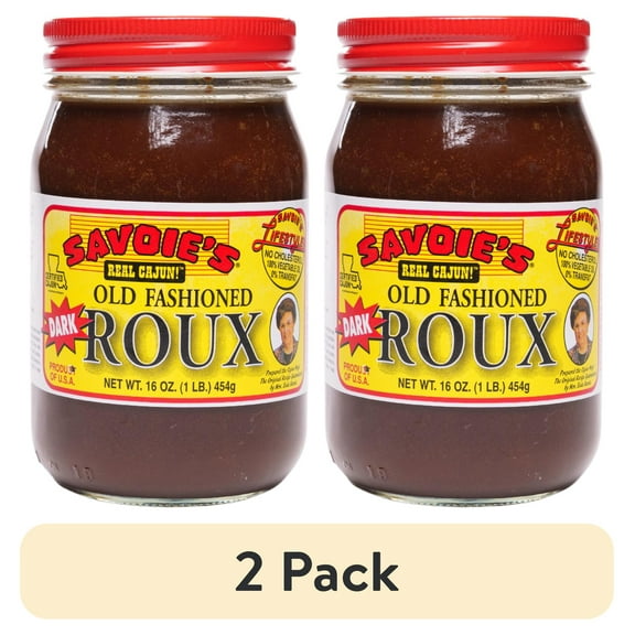 (2 pack) Savoie's Old Fashioned Dark Roux, 16 oz Glass Jar, Authentic Cajun Cooking Thickener