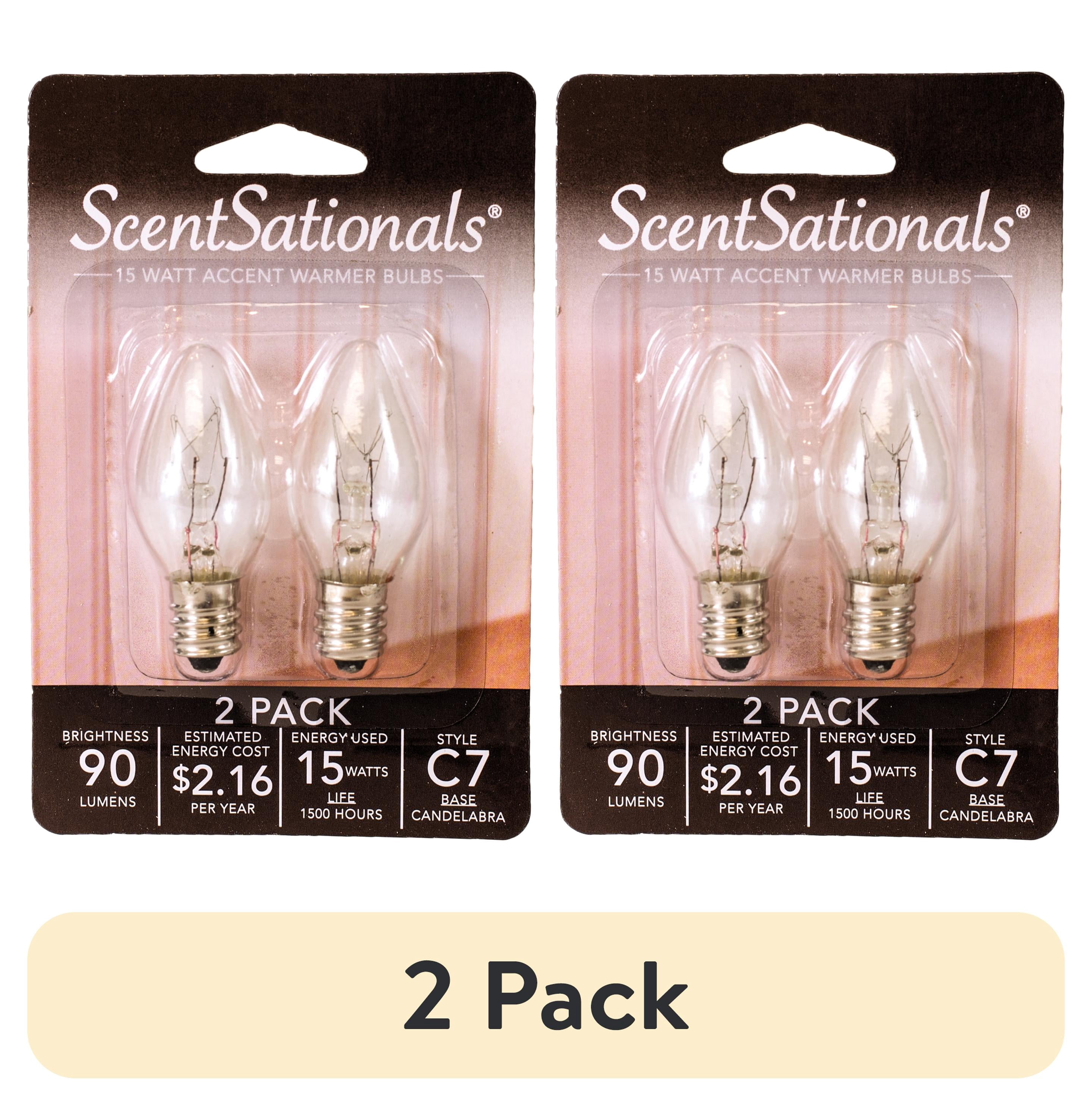 (2 pack) ScentSationals 15 Watt Clear Light Bulbs for Wax Warmers, 2 Pack