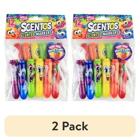 (2 pack) Scentos Scented Mini Markers, Multi Color Party Favors, 12 Pack