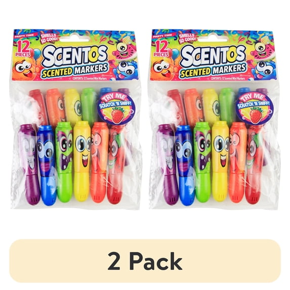 (2 pack) Scentos Scented Mini Markers, Multi Color Party Favors, 12 Pack