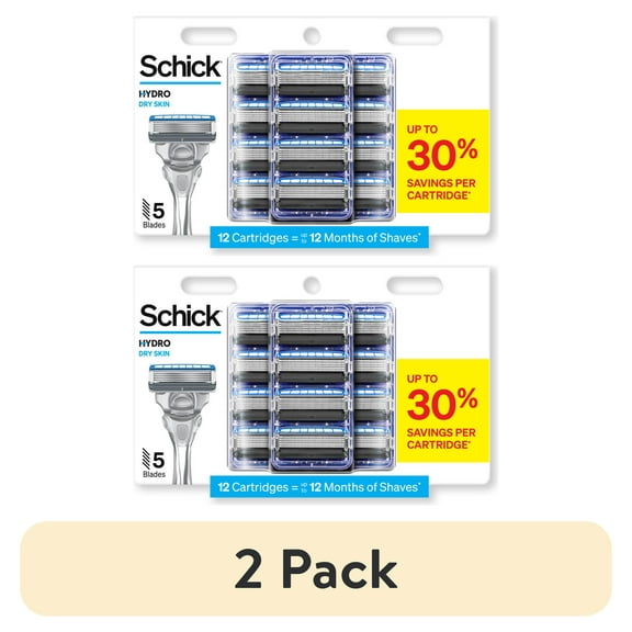 (2 pack) Schick Hydro 5-Blade Skin Comfort Dry Skin Men's Razor Blade Refill, 12 Ct, Mens Razor, Specially Formulated For Dry Skin