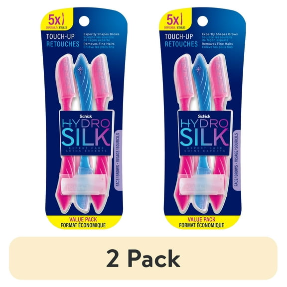 (2 pack) Schick Hydro Silk Touch-up Dermaplaning Tool with Precision Cover, 5 Ct, Womens Facial & Eyebrow Razor