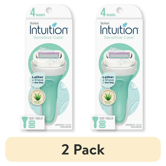 (2 pack) Schick Intuition 4-Blade Sensitive Care Women's Razor Handle Plus 2 Manual Razor Cartridge Refills