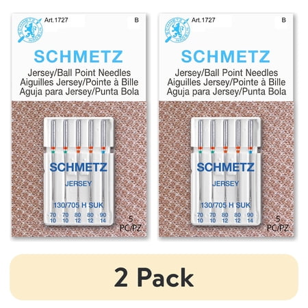 (2 pack) Schmetz Jersey Assorted Sewing Machine Needles - Size 70/10, 80/12, 90/14, 5 Count
